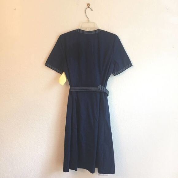 Vintage S Abe Schrader belt dress 1980s Navy blue - Picture 6 of 8